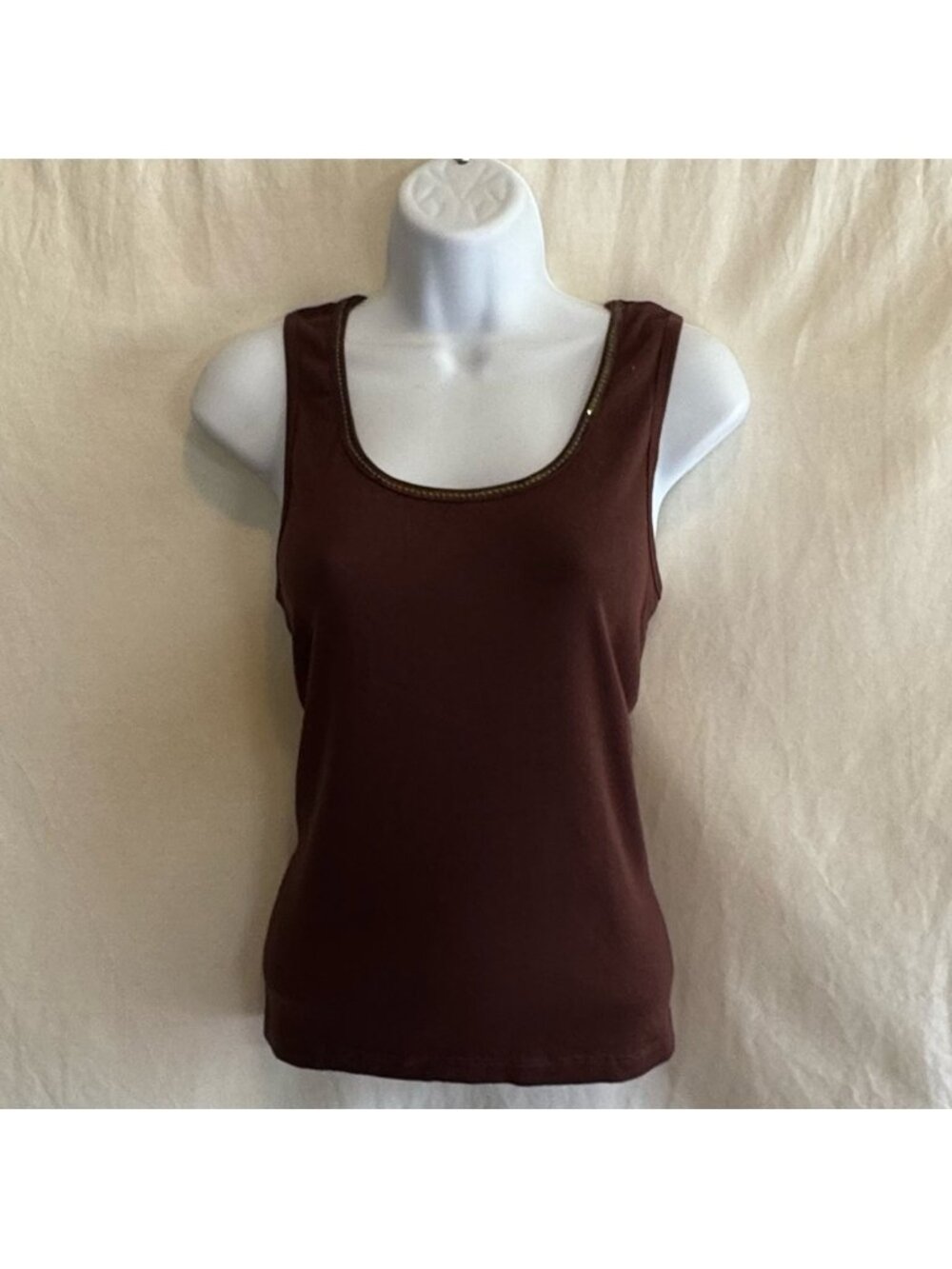 E-162 Cato Brown Sequin Trim Sleeveless Pullover Tank Top Size L